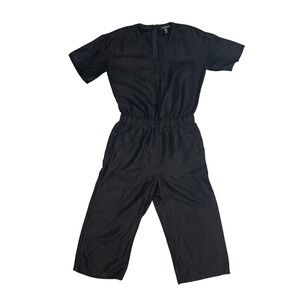 Eileen Fisher Black Organic Linen Lyocell V-Neck Wide Leg Jumpsuit Petite PP